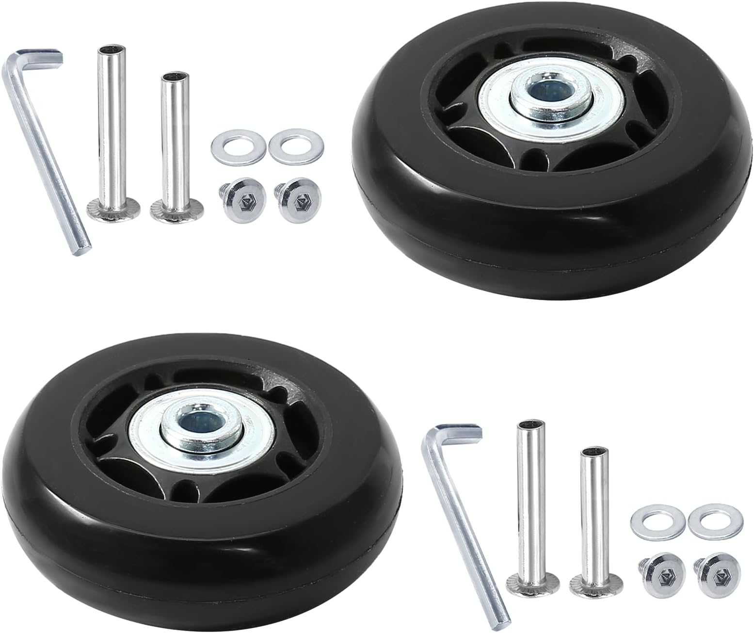 suiwotinsuiwotin 2pcs 60 x 18mm Luggage Wheels Replacement, Black Rubber Suitcase Wheels Replacement Repair Kit, Smooth Luggage Replacement Parts for Carry-on Roller Bag, Suitcase Bag, Trolley Bag