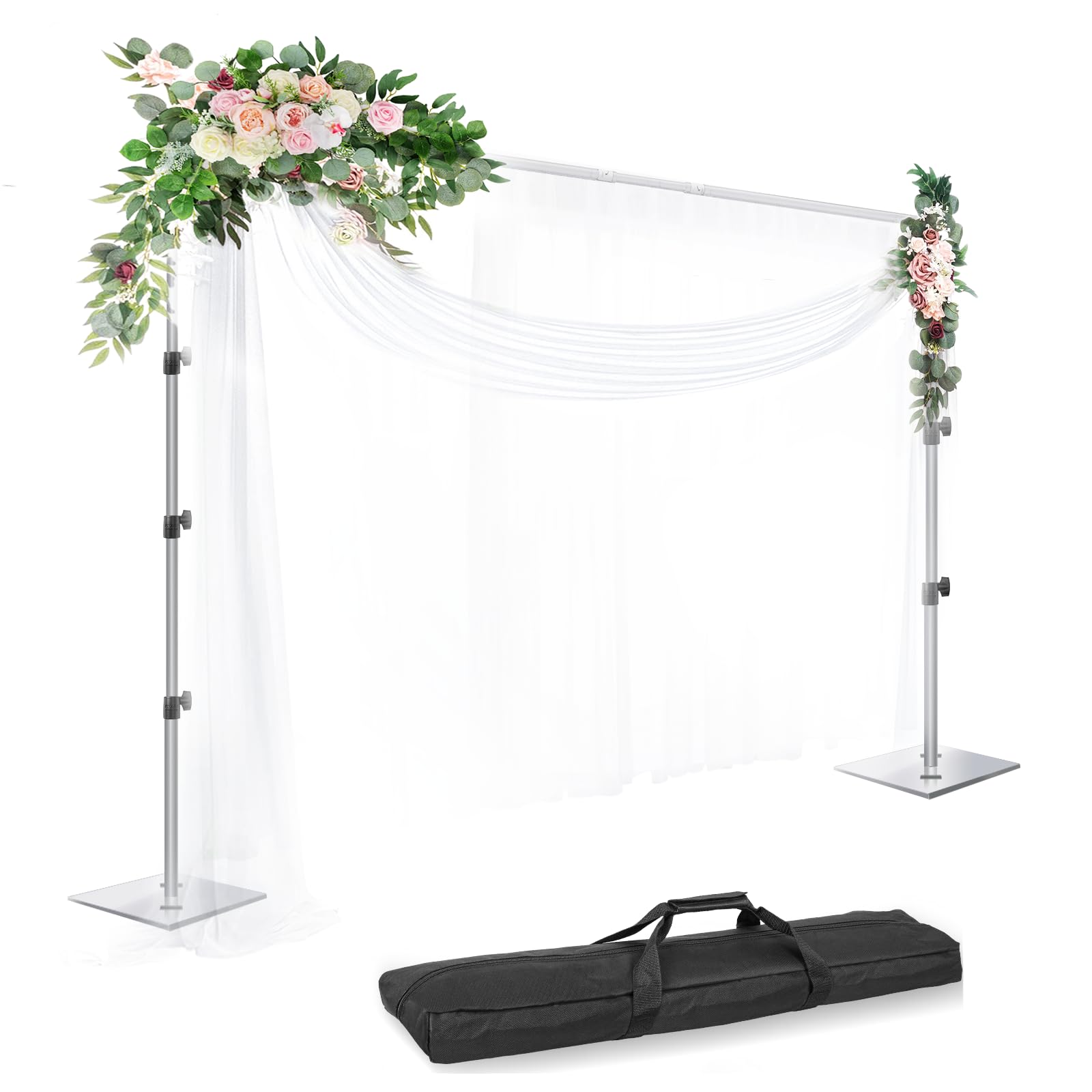 EMART Backdrop Stand, 8.5x10ft Width Adjustable Photography Background Support Poles with Heavy Duty Flat Base, Photo Metal Steel Pipe and Drape Frame Kit for Parties Birthday Wedding - similar in stock pink color