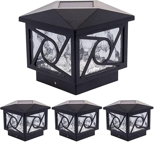 GreenLighting Luces geométricas circulares para cubierta de poste de 4 x 4, tapas de poste solares para exteriores, impermeables, luces solares para