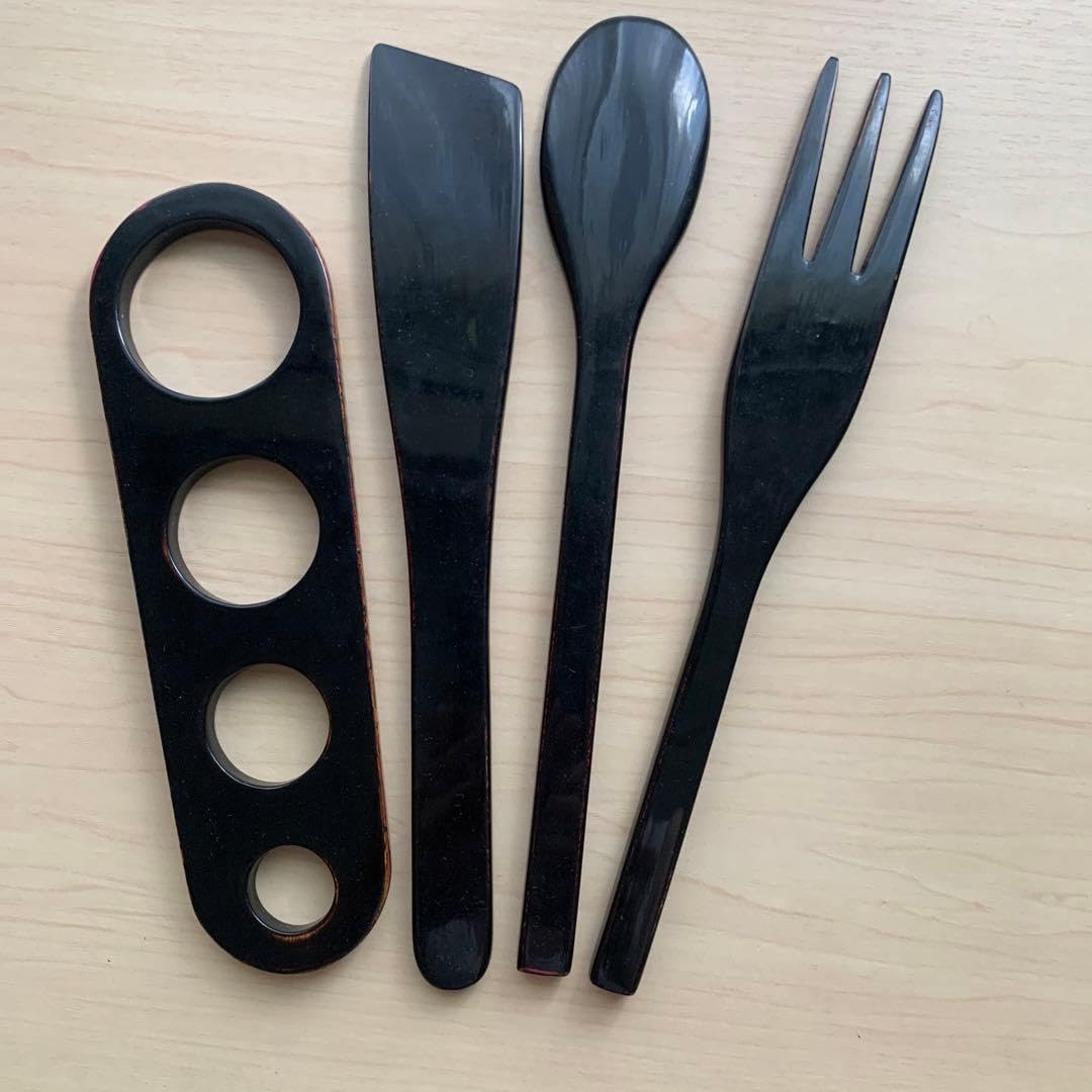 漆塗り 鎌倉彫 カトラリー(4点セット) 木製