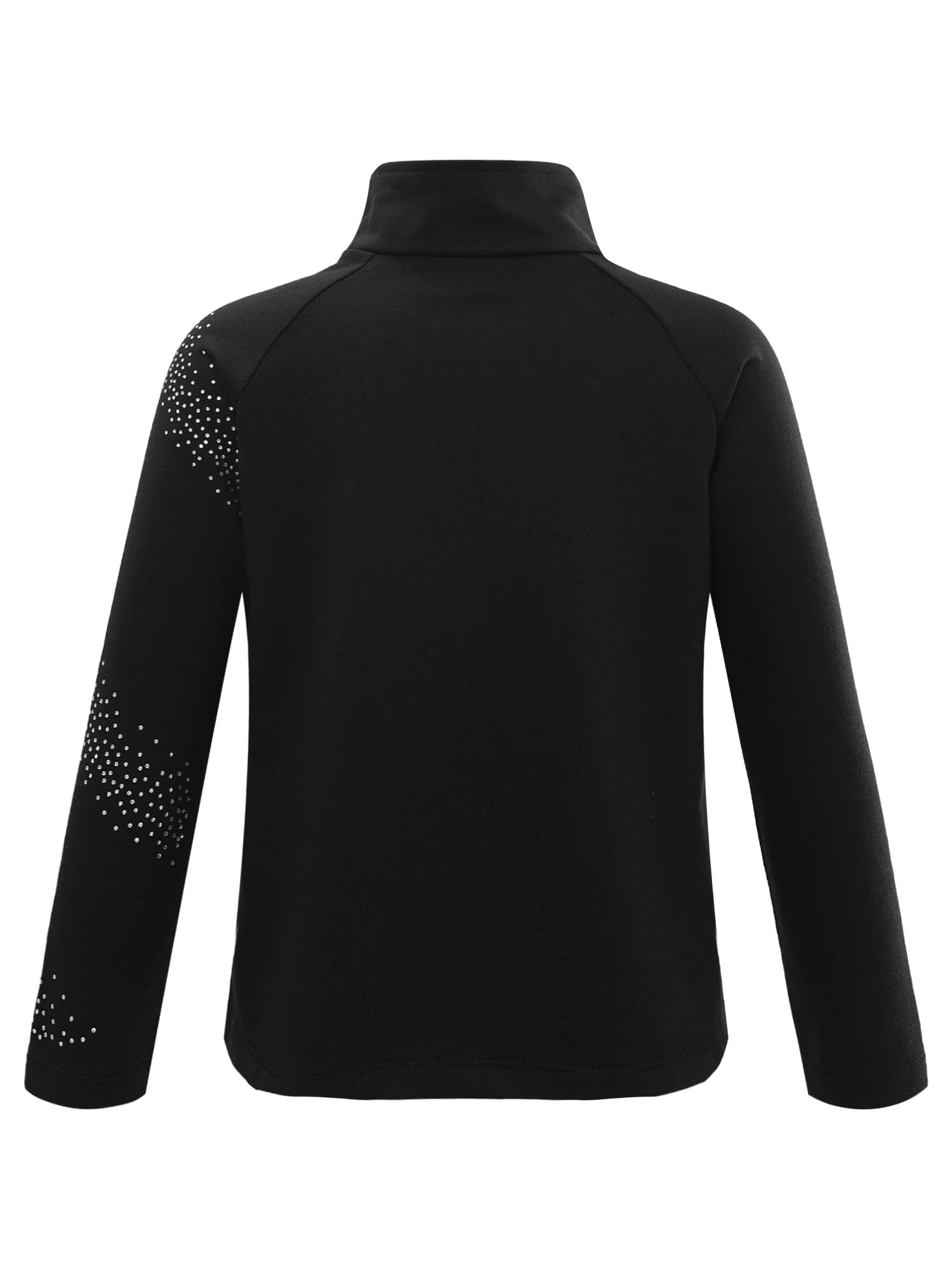 Alvivi Mädchen Eiskunstlauf Jacke Glitzer Strass Sweatjacke Sweatshirt Trainingsjacke Yoga Gym Sport Jacke Eislaufen Tanzkleidung H Schwarz 110-116