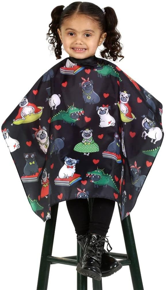 Kids Size Pug Barber Cape For Hair Cutting at Home or Professional Salon, Barber Shop with Adjustable Neck with Plastic Snaps