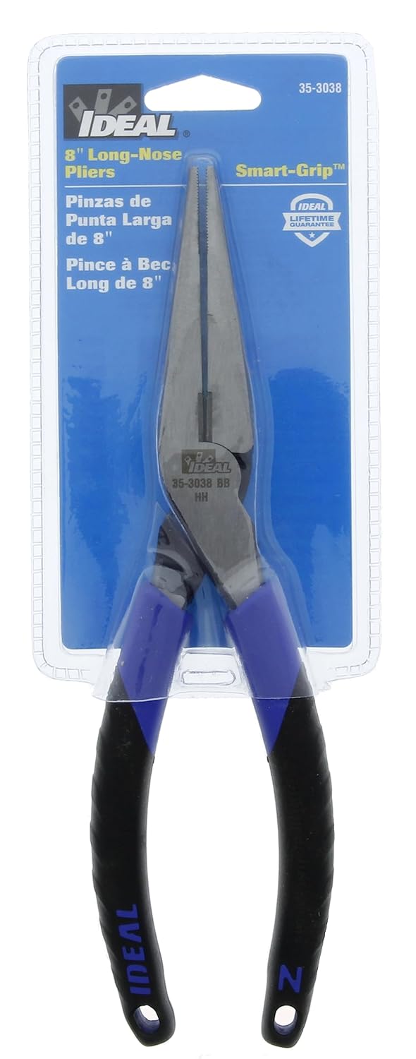 IDEAL INDUSTRIES INC. 35-3038 Long Nose Plier – 8.5 in., Plier with Smart Grip Handles, Cutter, Serrated Jaws