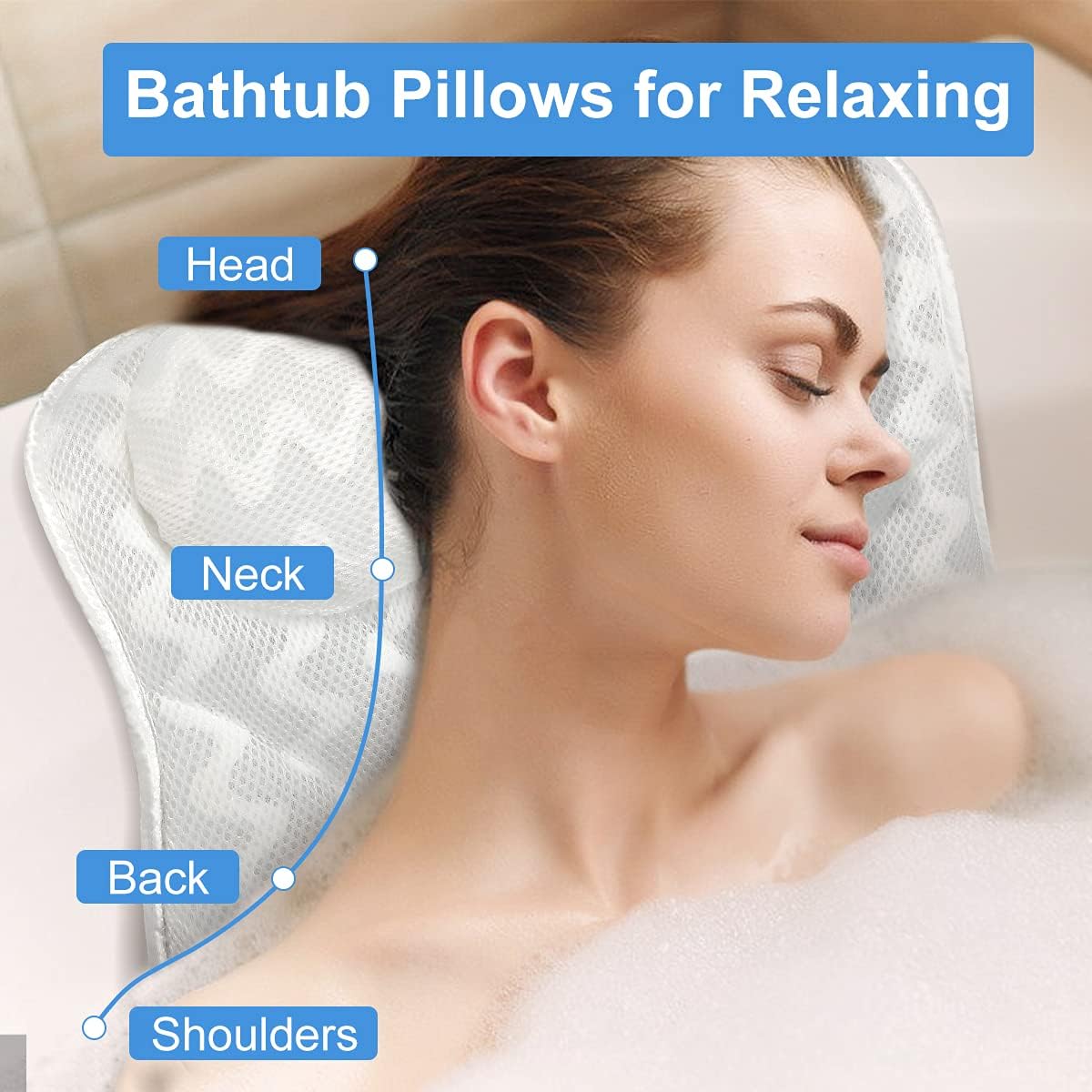 Bath Pillow,3D Air Mesh Bathtub Pillow for Neck, Head and Shoulders, Luxury Bath Tub Pillow with 6 Strong Grip Suction Women & Men, Hangable and Dry Quickly Spa Pillow, Comfortable Bath Accessories : Beauty & Personal Care