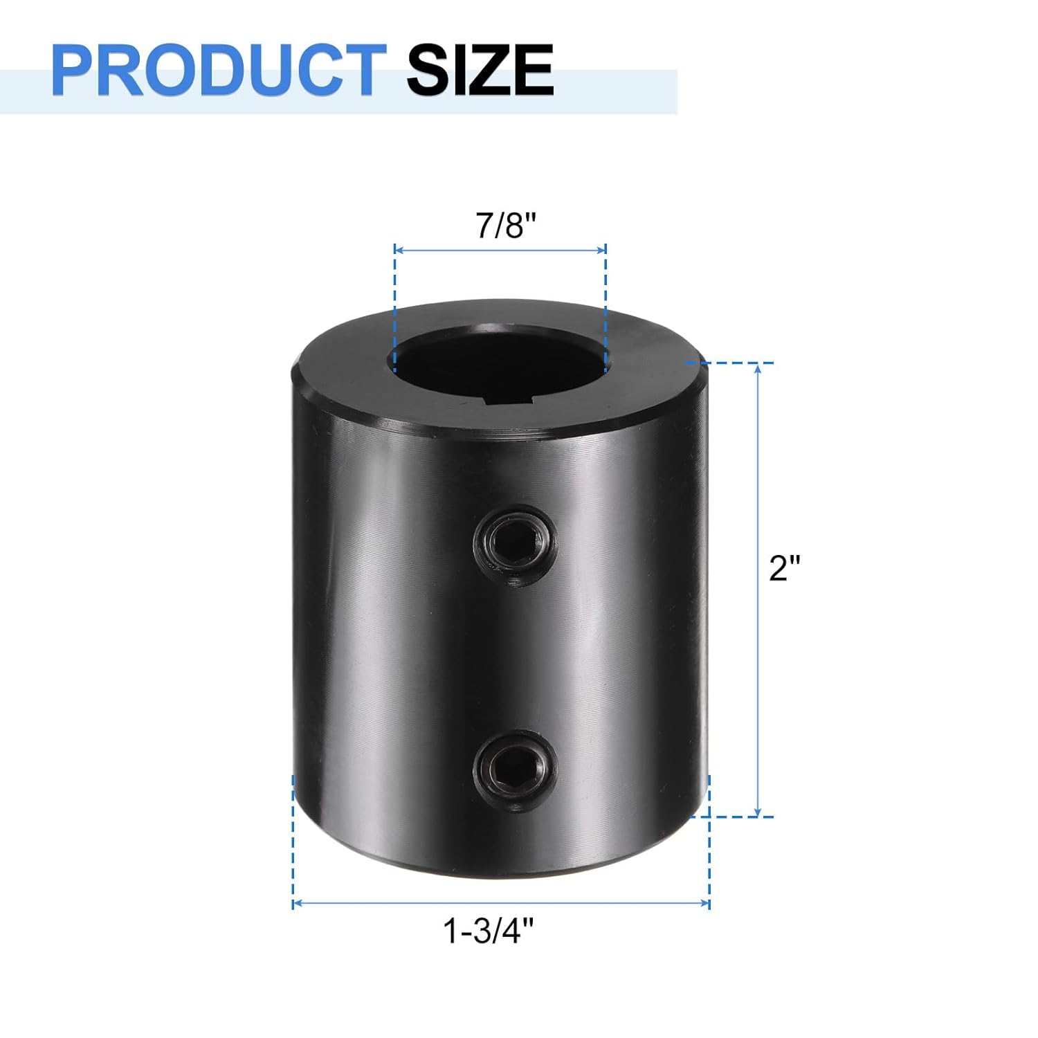 uxcell Shaft Coupling, 7/8" Bore 1-3/4" OD 2" Length Black Oxide Plated ASTM1045 Steel Rigid Coupling for 3D Printers Motor Wheel(2 Set Screws)