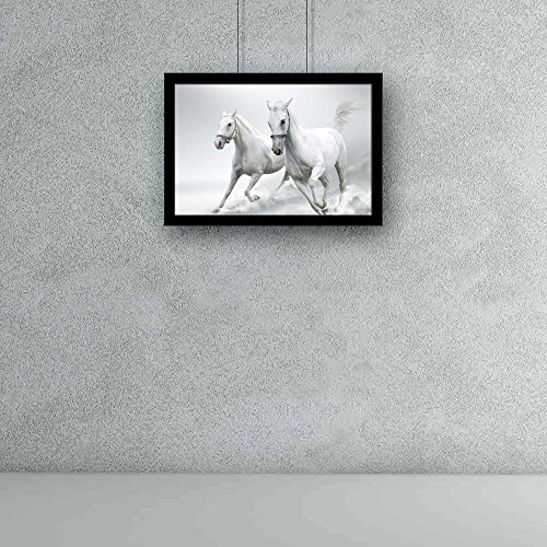 Image of ArtzFolio White Horses D2 | Paper Wall Poster Black Frame with Acrylic Glass | 13 x 9 inch (33 x 23 cms)