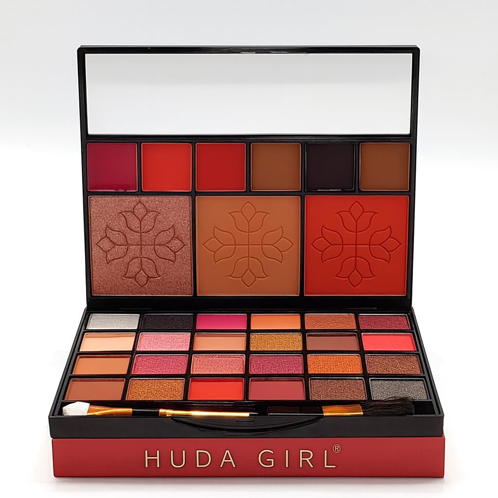 HUDA GIRL All-in-One Makeup Kit with Mirror – Includes 24 Eyeshadow Palette with Brush, 3 Eyebrow Powder, 3 Lip Gloss, 2 Applicator, Blush Contour and Highlighter Palette for Girl & Womens HUDA GIRL All-in-One Makeup Kit with Mirror – Includes 24 Eyeshadow Palette with Brush, 3 Eyebrow Powder, 3 Lip Gloss, 2 Applicator, Blush Contour and Highlighter Palette for Girl & Womens