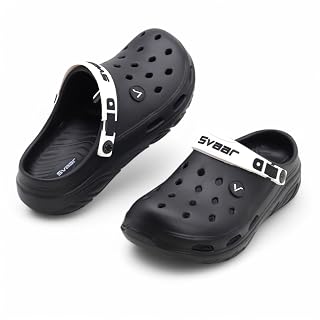 SVAAR Mens Ultra-Soft Lightweight Clogs || Breathable & Waterproof Slip-On Sandals with Adjustable Back Strap for All-Day Comfort Black