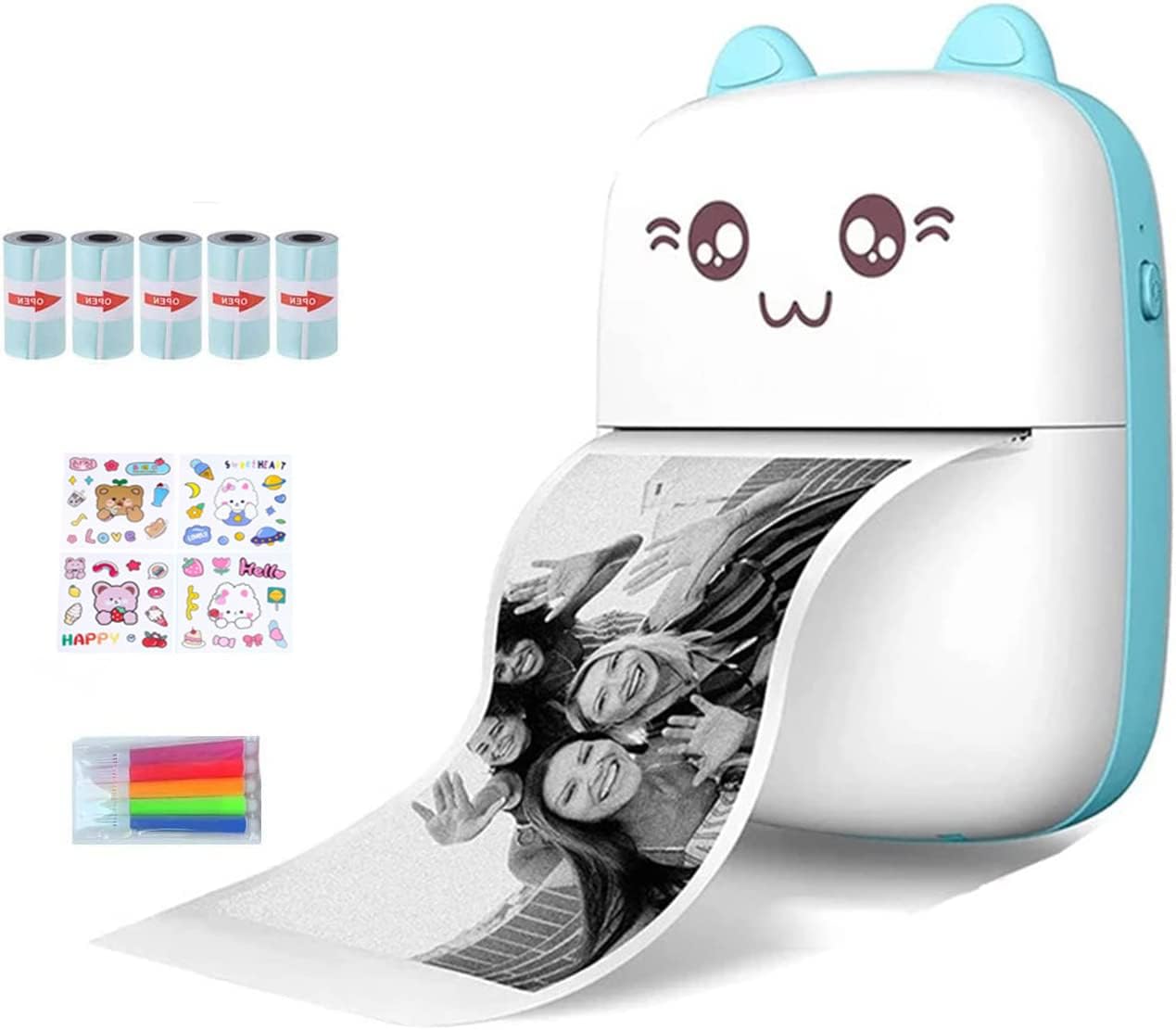 Ultimate | Mini Printer,Portable Inkless Printers,Portable Thermal,Mini Photo,5 Rolls of Printer Paper,5 Colored Pens,Cartoon sticker, for Office,Home 2026