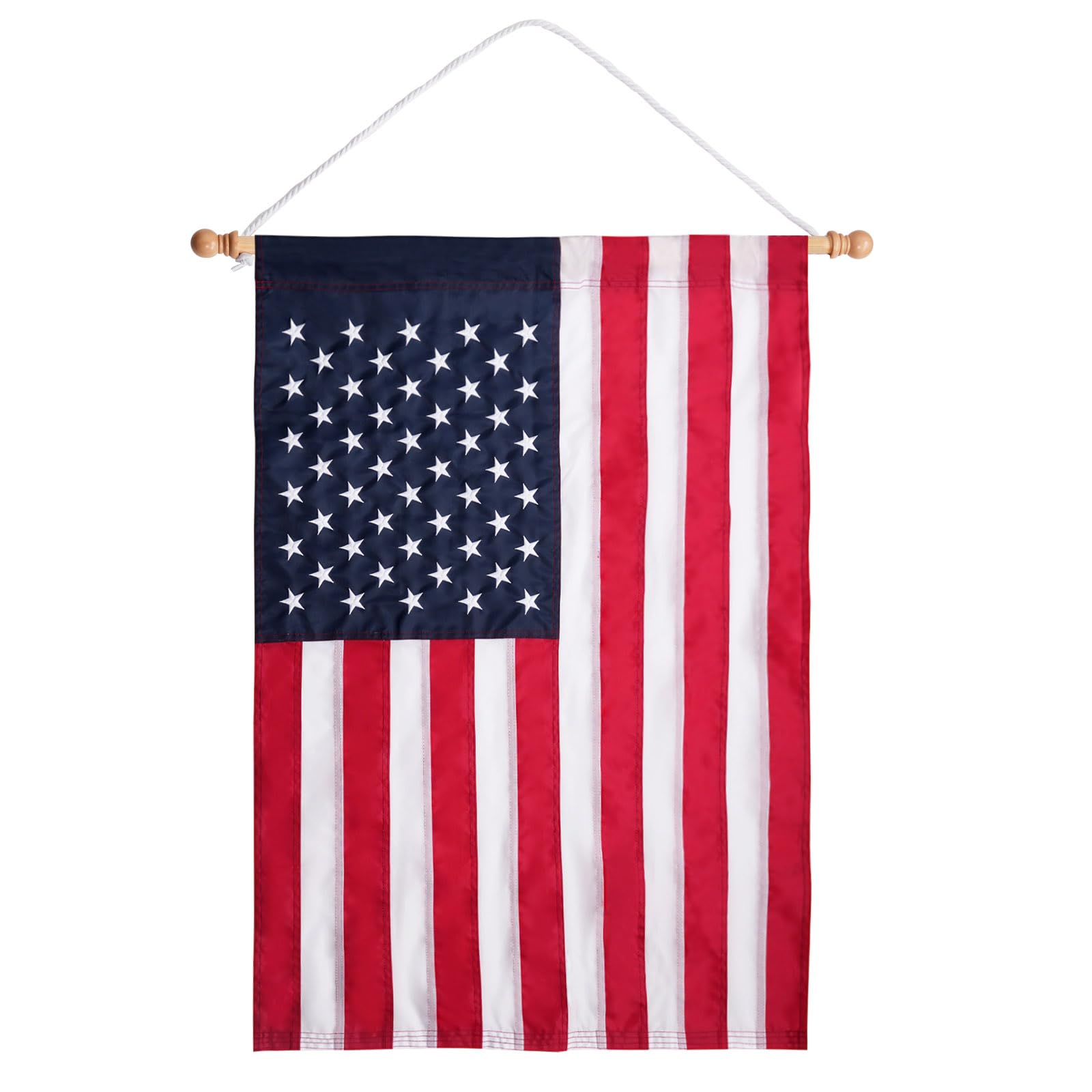 TOPFLAGS American Flag Garden Flags 28x40 House Flag with Wooden Flag Pole Double Side for Outside USA Flags Embroidered Stars for Outdoor Garden