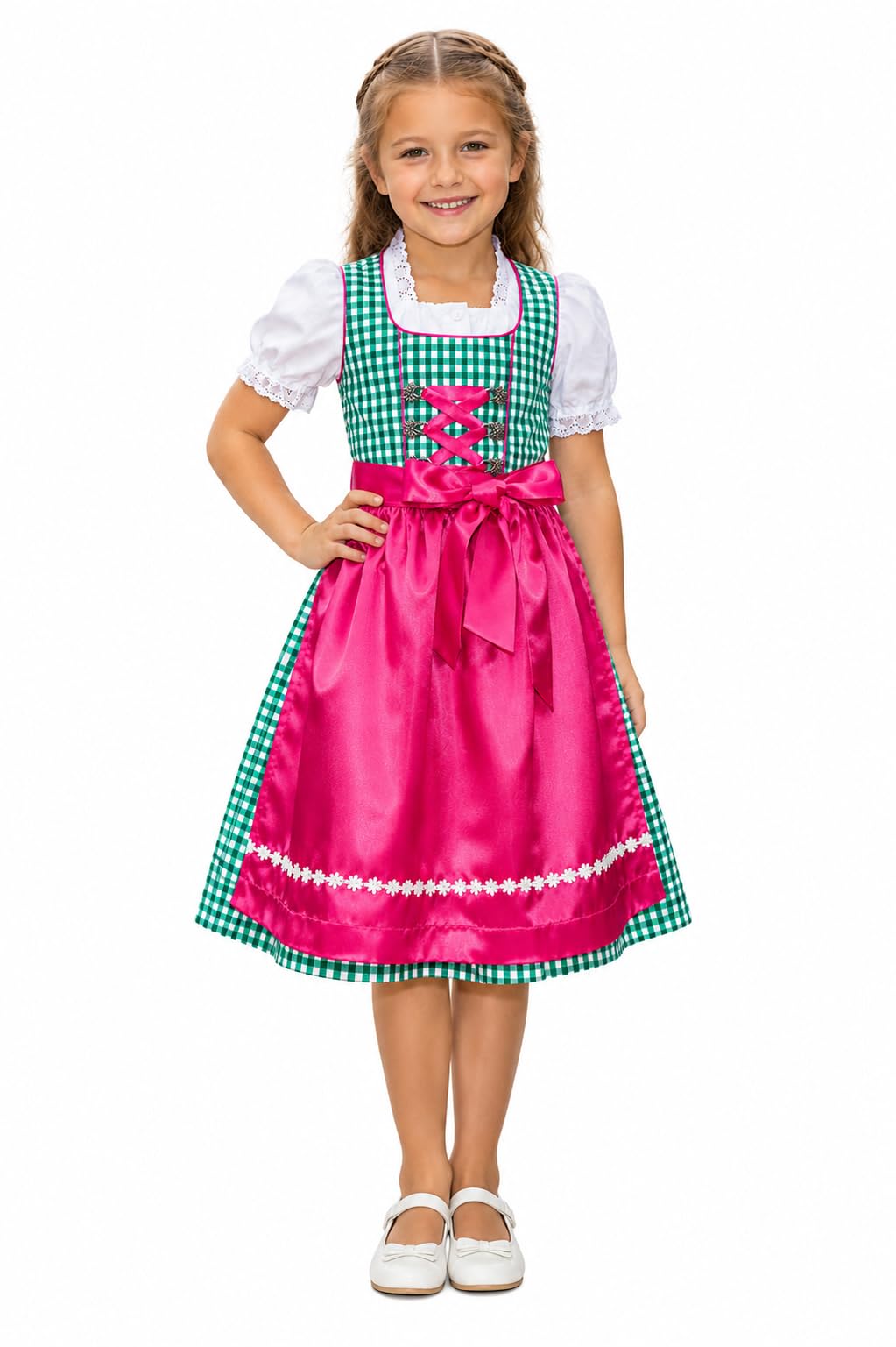 Ramona Lippert Kinderdirndl Mia Grün 3-teilig mit Satin-Schürze und Bluse
