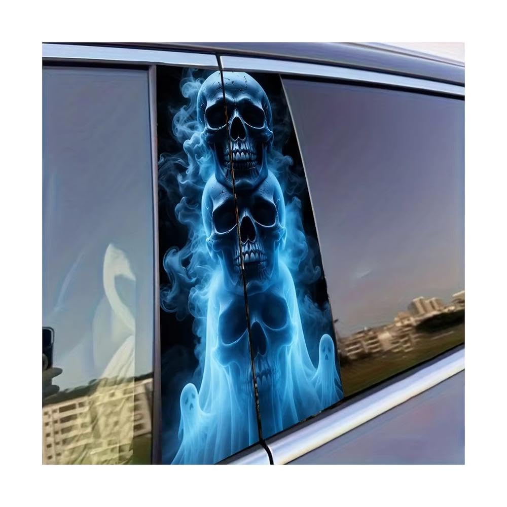 Auto Accessory 2pcs Car Window Pillar Stickers Skull Ghost Glossy Material Protective Film