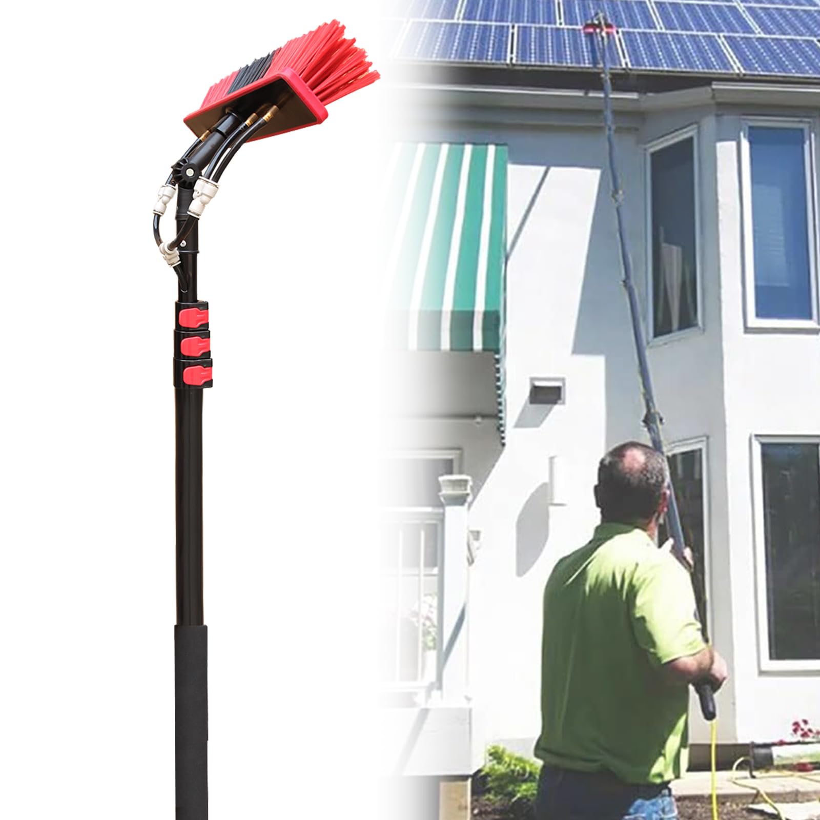 Brosse de nettoyage de poteau télescopique pour panneau photovoltaïque et grandes vitres