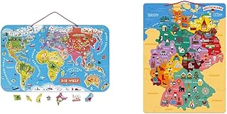 Janod Puzzle Weltkarte - Magnetische Landkarte aus Holz, 92 Teile - 70 x 43 cm & Deutschlandkarte, 79 Teile - Entdecken und Merken für Kinder