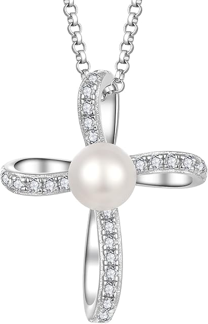 JO WISDOM Women Pearl Necklace,925 Sterling Silver Pendant Necklace with 3A Cubic Zirconia,Jewelry for Women