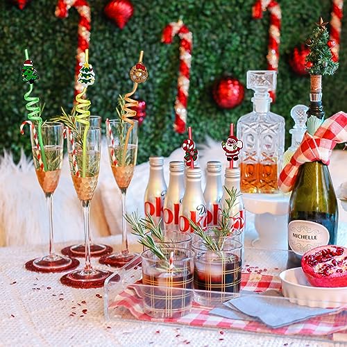 30 pitillos reutilizables de plástico con decoración de Navidad miniatura 6