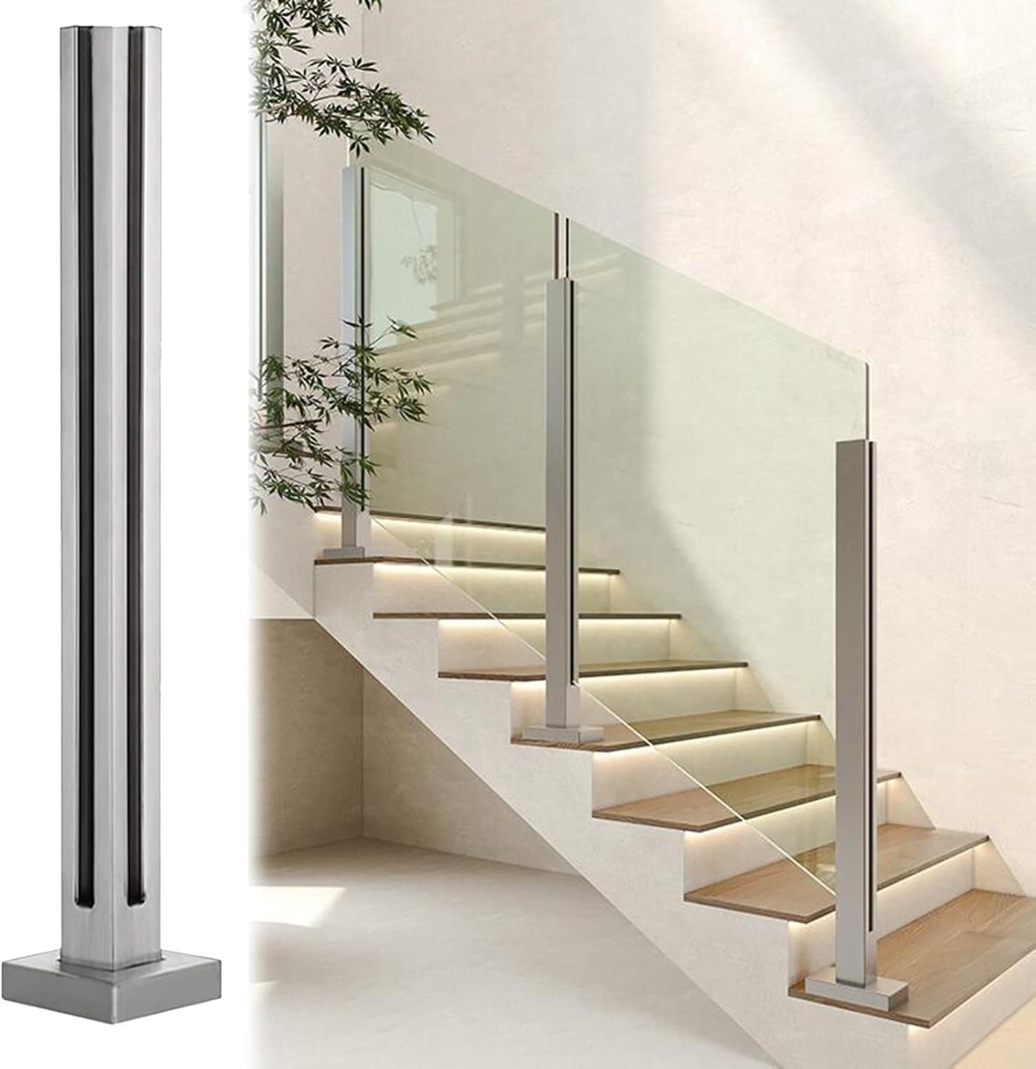 Jvfbjlf Single Slot Indoor Modern Staircase Glass Balustrade Post For Staircase Platform Glass Clip/Glass Balustrade Post Platform Corridor Glass Balustrade Channel(,95Cm)
