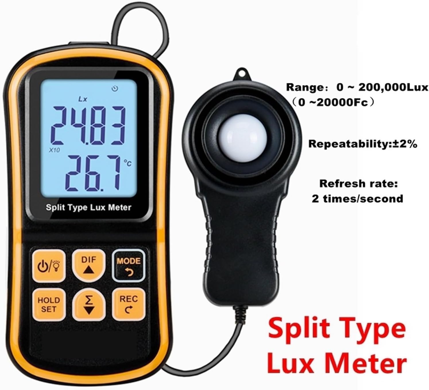 Lux Meter 5PCS Split Lux Meter Professional Digital Luxmeter LCD Light Meter Handheld Luxometer Instrument Illumination Photometer Large Measuring Range and High Precision