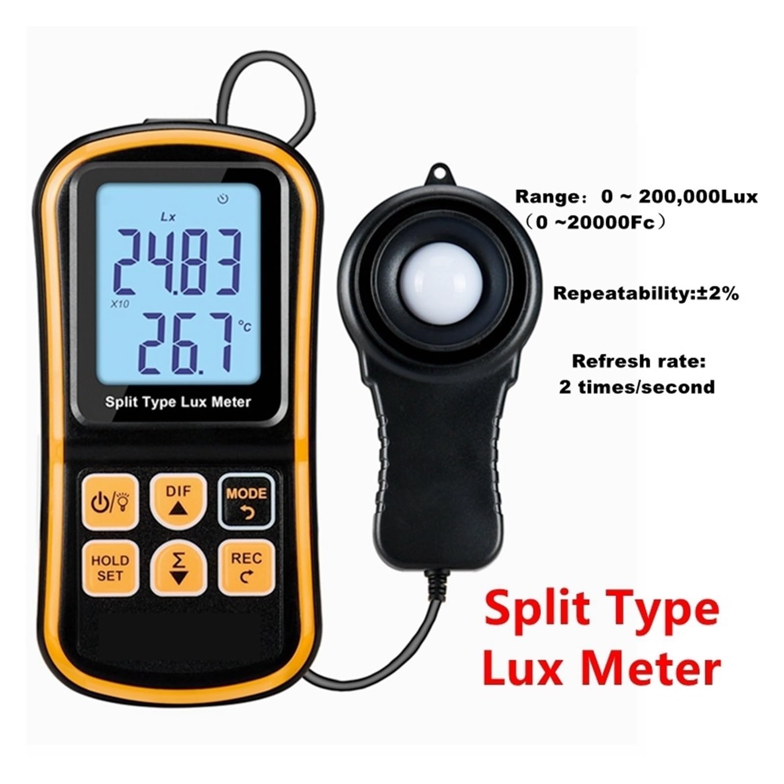 Luxmetro 5PCS Split Lux Meter Luxmetro Digitale Professionale Misuratore Di Luce LCD Luxometro Portatile Fotometro For L'illuminazione Dello Strumento Alta velocità di risposta