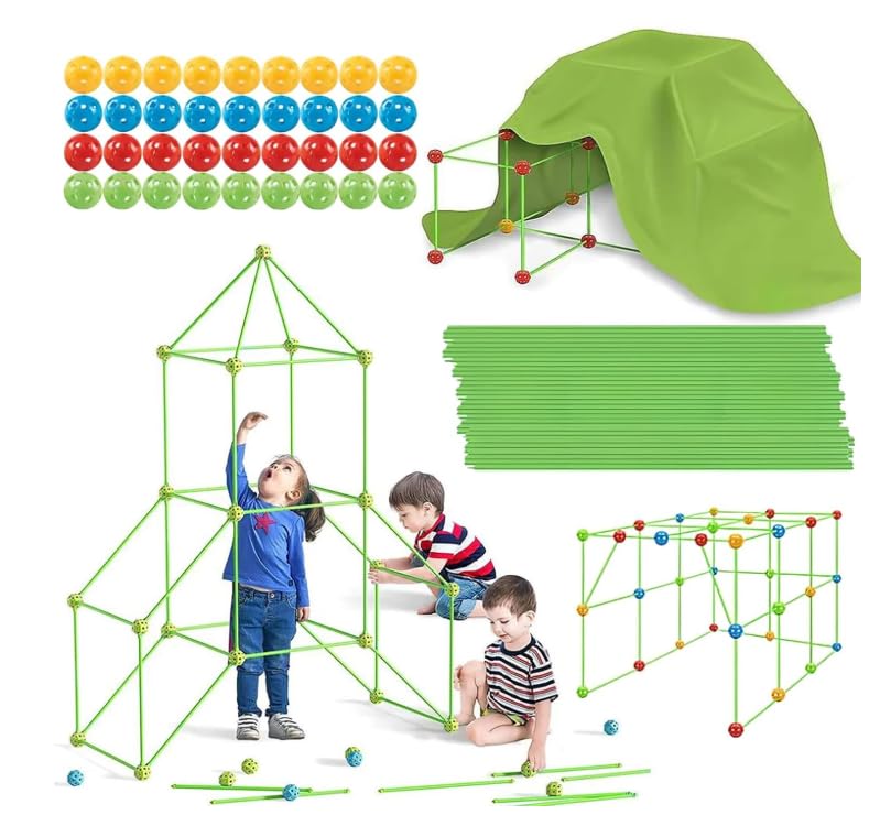 Probuk 122-teiliges Kreativ-Bauset für Kinder mit Spielzelt Konstruktionsspielzeug zum Bauen von Höhlen und Burgen | Lernspielzeug ab 3 Jahren zur Förderung von Feinmotorik & Kreativität