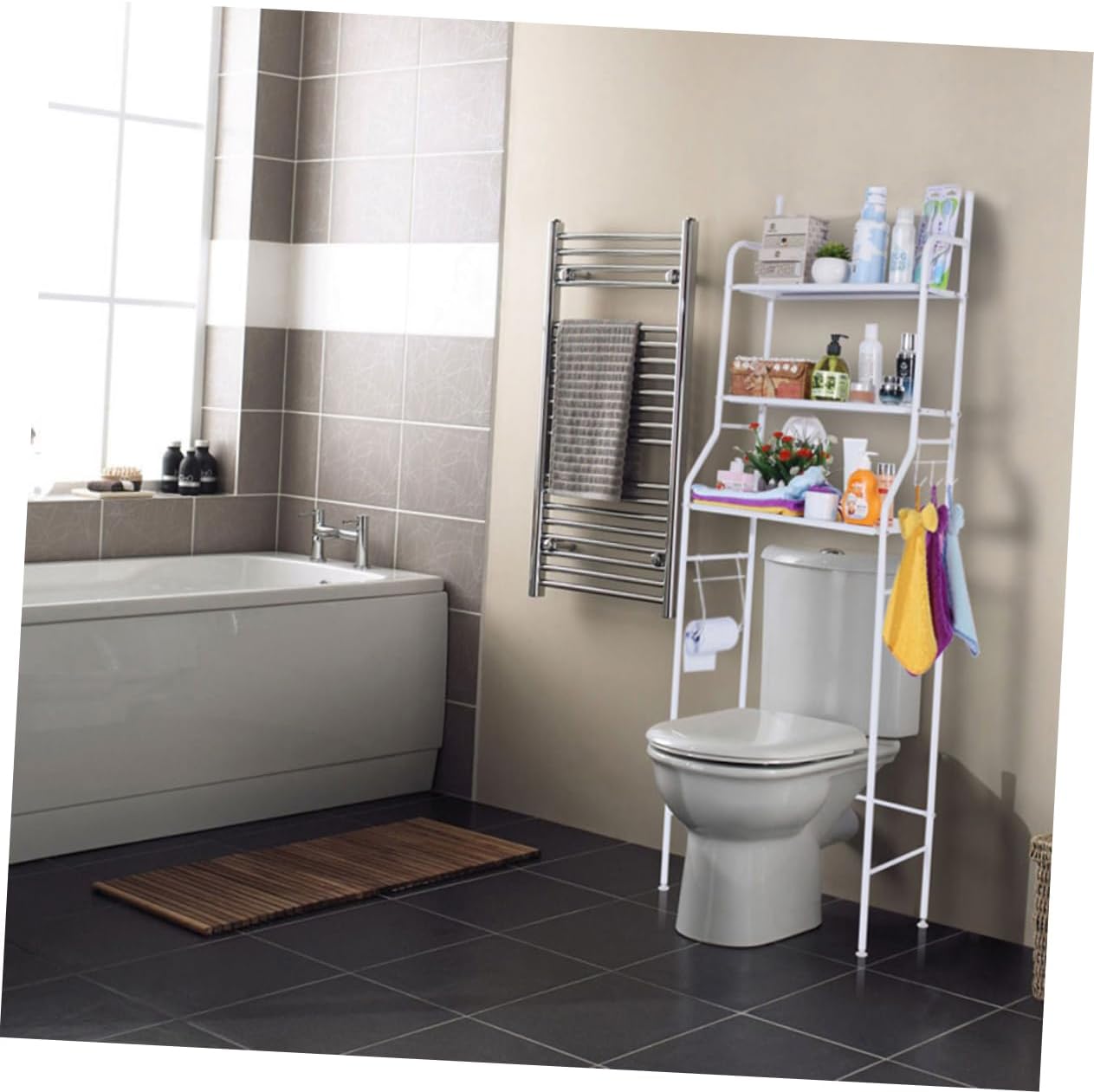 Bathroom Organizer Toilet Storage Rack Shelves Over-The-Toilet Storage Varnish Finish