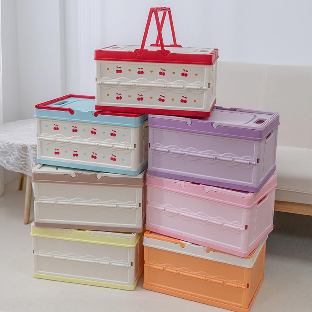 Cesta de almacenamiento con tapa, caja de plástico de 30 L, apilable y portátil para ropa, libros, comestibles, solución de almacenamiento ideal para la organización del hogar