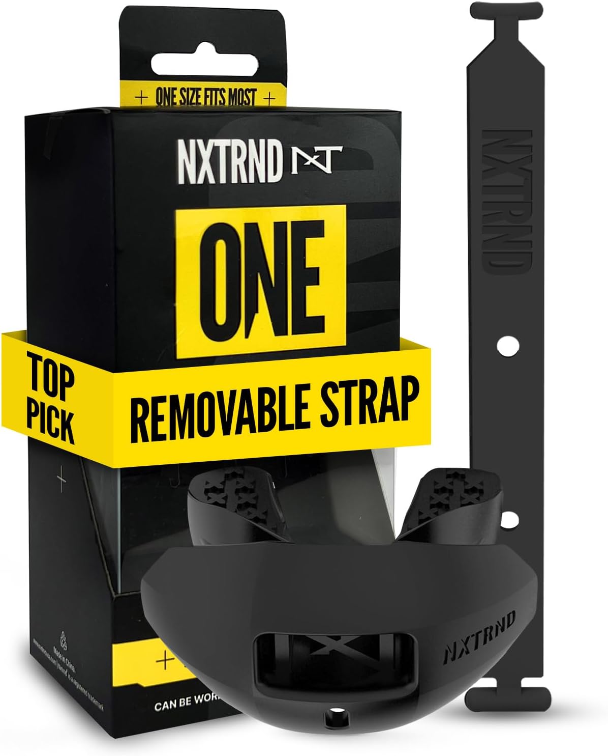 Nxtrnd One Football Mouth Guard, Strap Included, Fits Adult & Youth (Black)