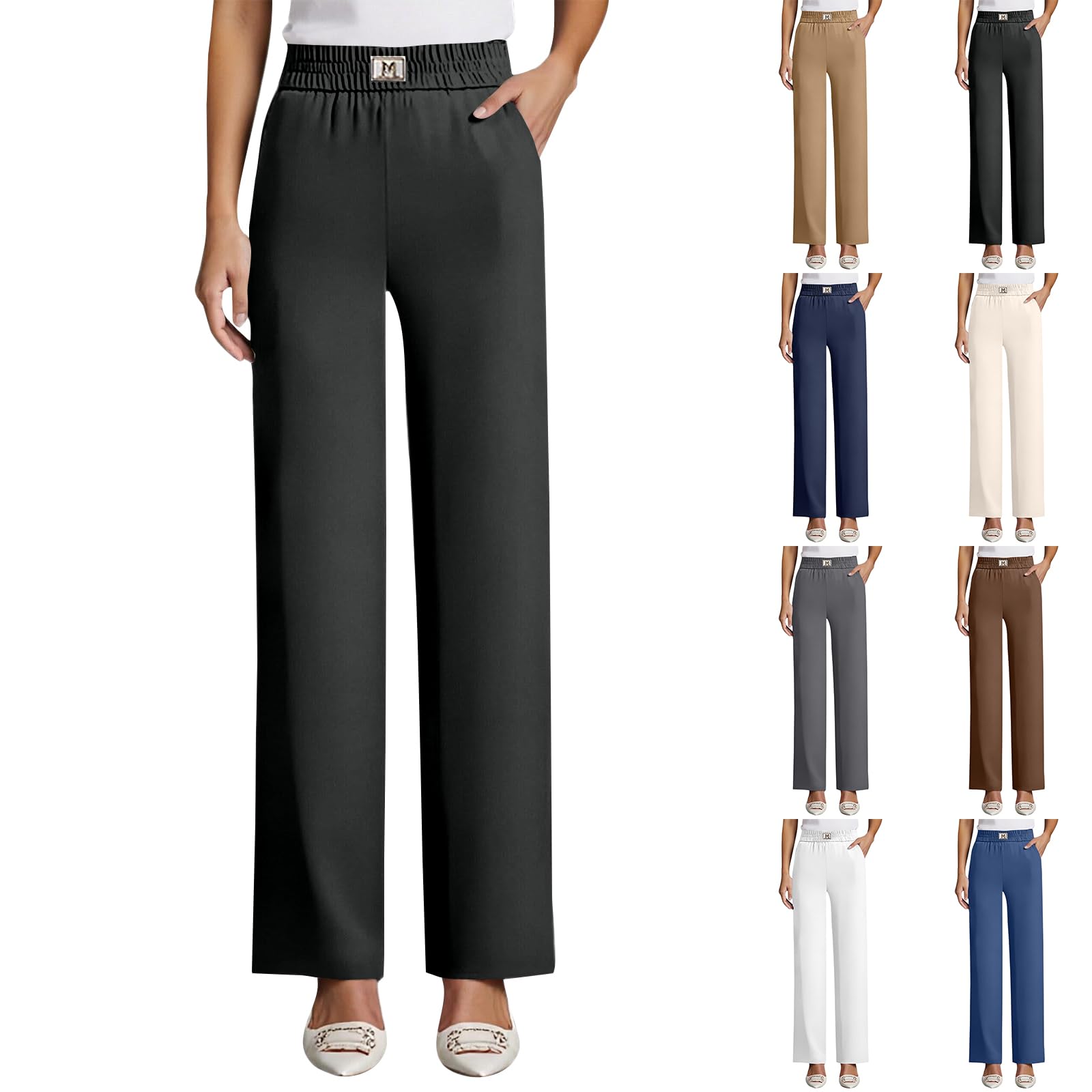 Glamour Ease Pants Women High Rise Pull On Stretch Pants Loose Drape Wide Leg Dress Trousers for Ladies