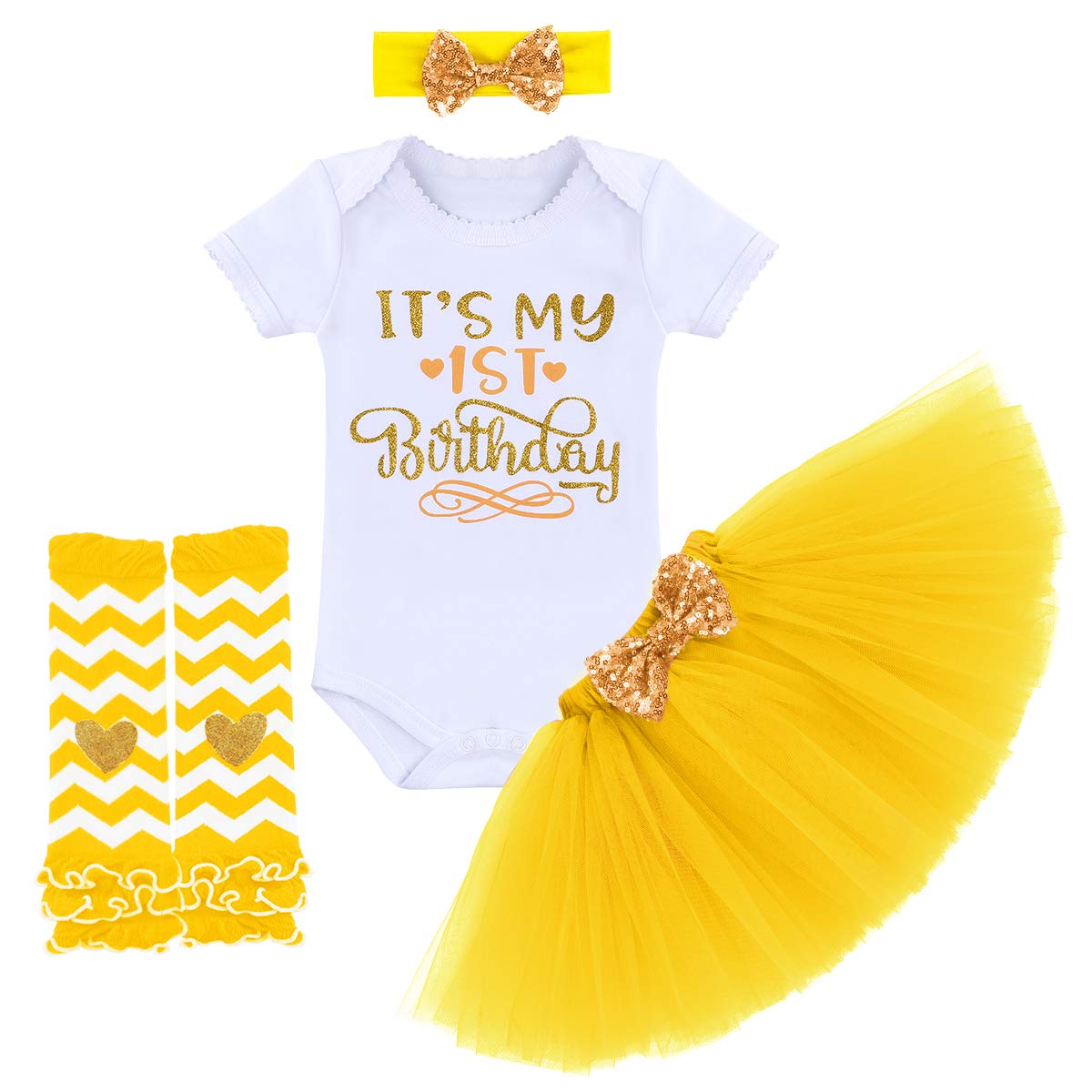 ODASDO It’s My 1st Birthday Outfit Baby Toddler Kid Princess Tutu Skirt Cake Smash Set 4pcs Party Clothes