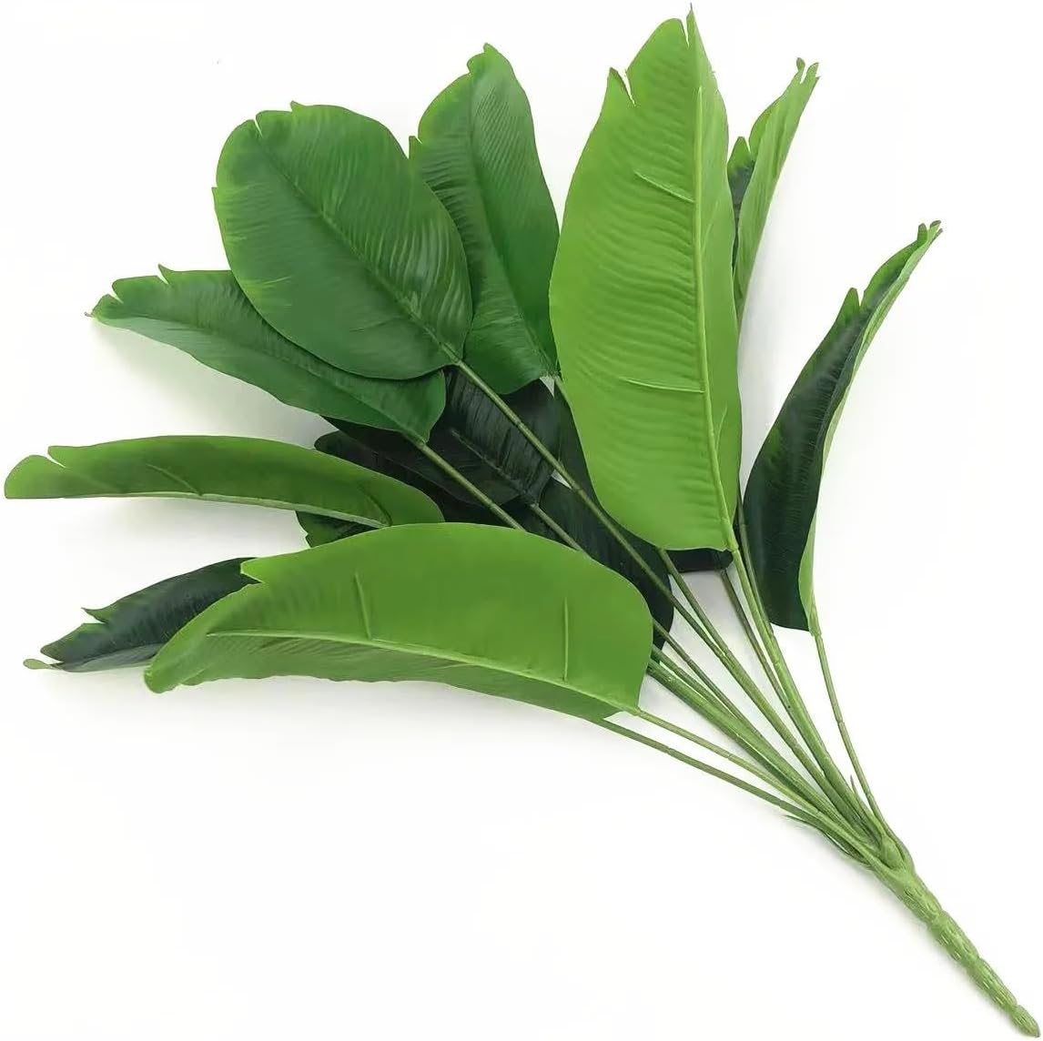Artificial Banana Plants Banana Tree Leaves with Stems Faux Artificial Birds of Paradise Plant 18 Leaves Green Leaves with Brown Edges Ornamental Plant for Home Office Interior Décor.