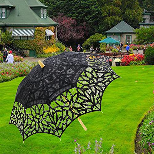 Shamjina Vintage Ladies Lace Embroidered Umbrella Folded Parasol, Black, 96Cm #TOP4