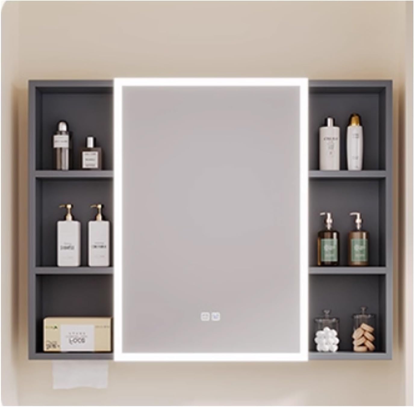 Bathroom Mirror Cabinet with Storage Rack，Hanging Bathroom Cabinet with Storage，Bathroom Mirror Cabinet with Single Door ，Durable Aluminium Frame(Gray,100cm/39.3in)