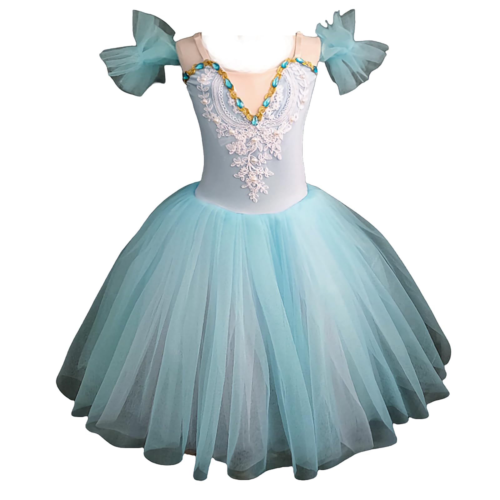 EFLALYHG Tutú Profesional para niñas, Vestido de actuación de Baile del Pequeño Cisne, Vestido de Fiesta de Patinaje artístico de Bailarina con tutú de Halloween,Light Blue,130