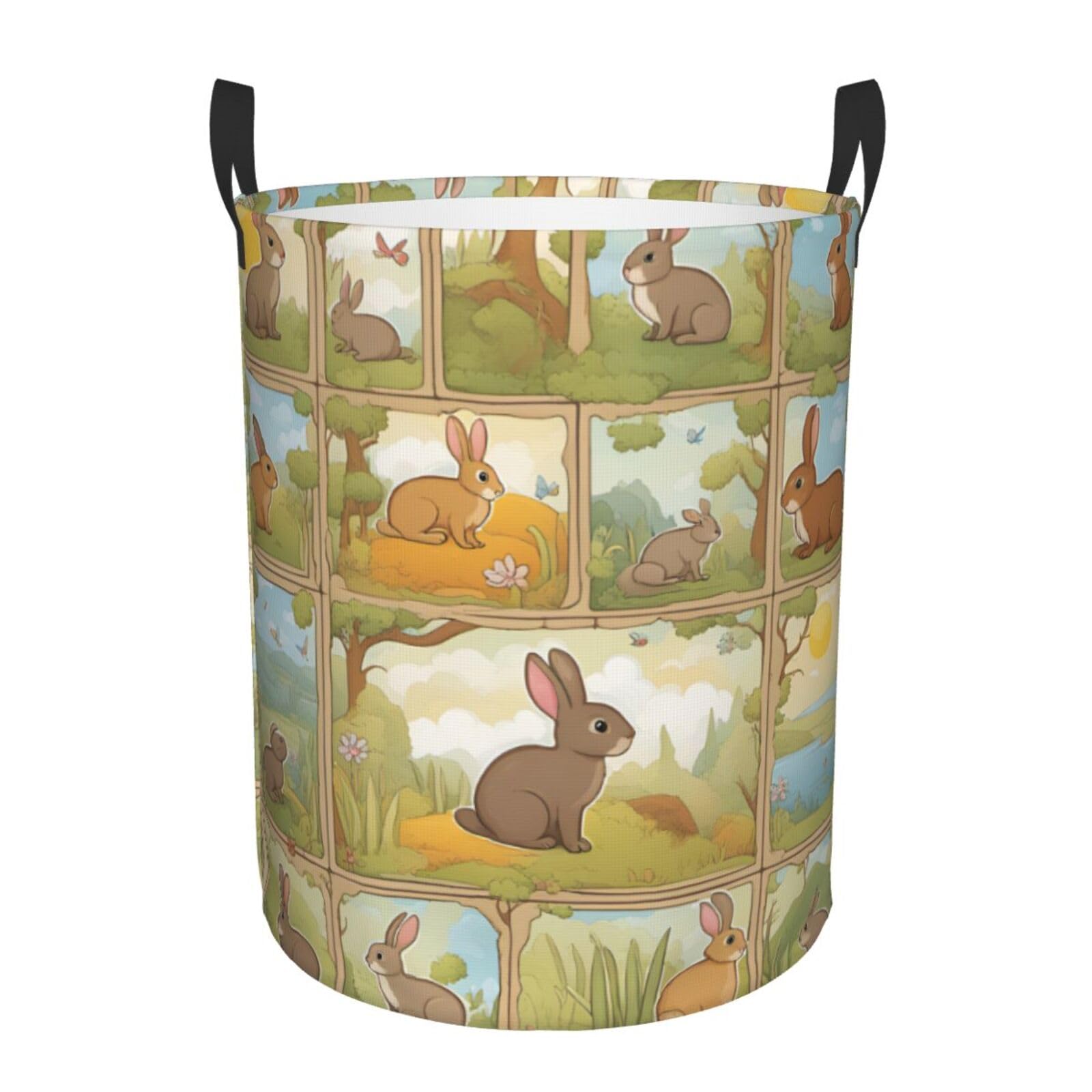M Collapsible Laundry Hamper Round Cartoon Cute Animals Rabbit Print Storage
