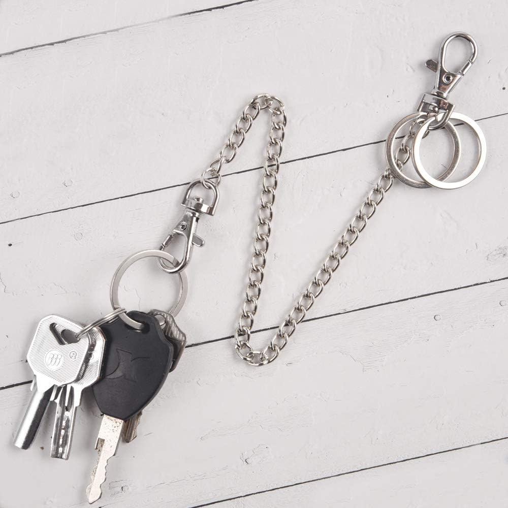Pocket Chain, Teskyer 10" Silver Keychain with Both Ends Lobster Clasps and Extra 2 Rings for Keys and Wallet-Silver
