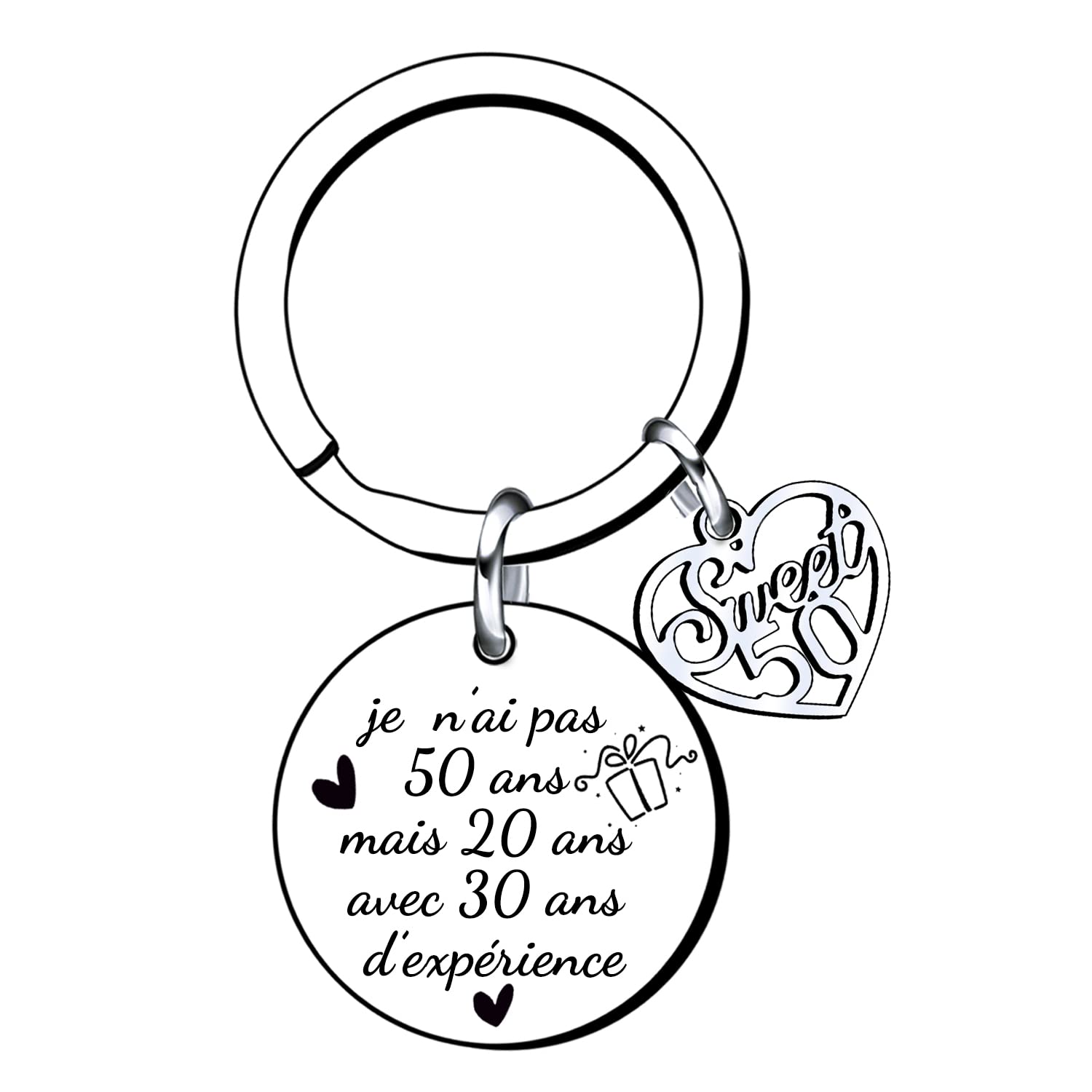 Porte-clés Cadeau 50 Ans - Pendentif Acier Inoxydable - Idée Humour Pour Anniversaire, Noël, Remerciement - 8