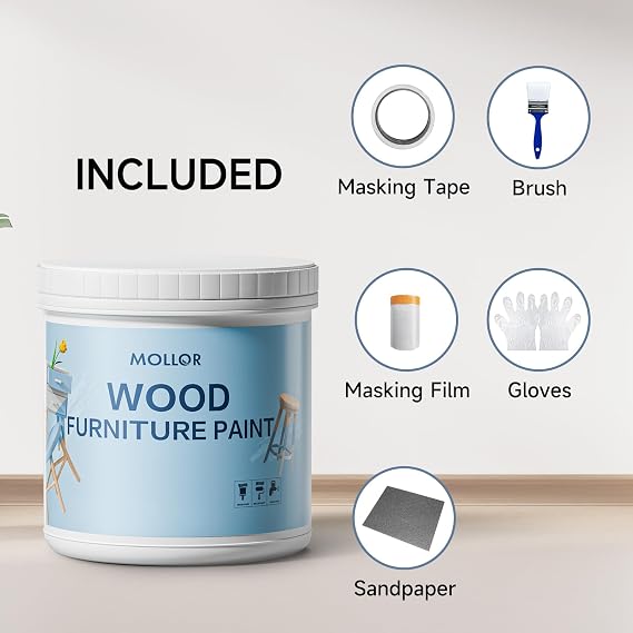 Black Paint for Wood - 16 Oz Wood Furniture Paint for Cabinets, Doors, Tables, and Dressers Refinishing - Water-Based, Non-Toxic & Odorless, Easy to Apply - With Tools