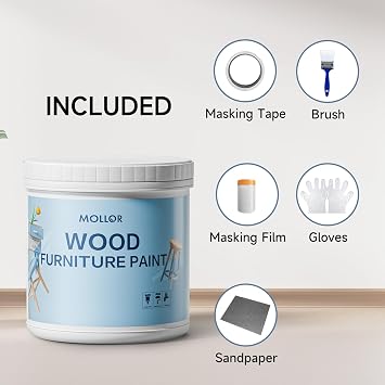 Black Paint for Wood - 16 Oz Wood Furniture Paint for Cabinets, Doors, Tables, and Dressers Refinishing - Water-Based, Non-Toxic & Odorless, Easy to Apply - With Tools