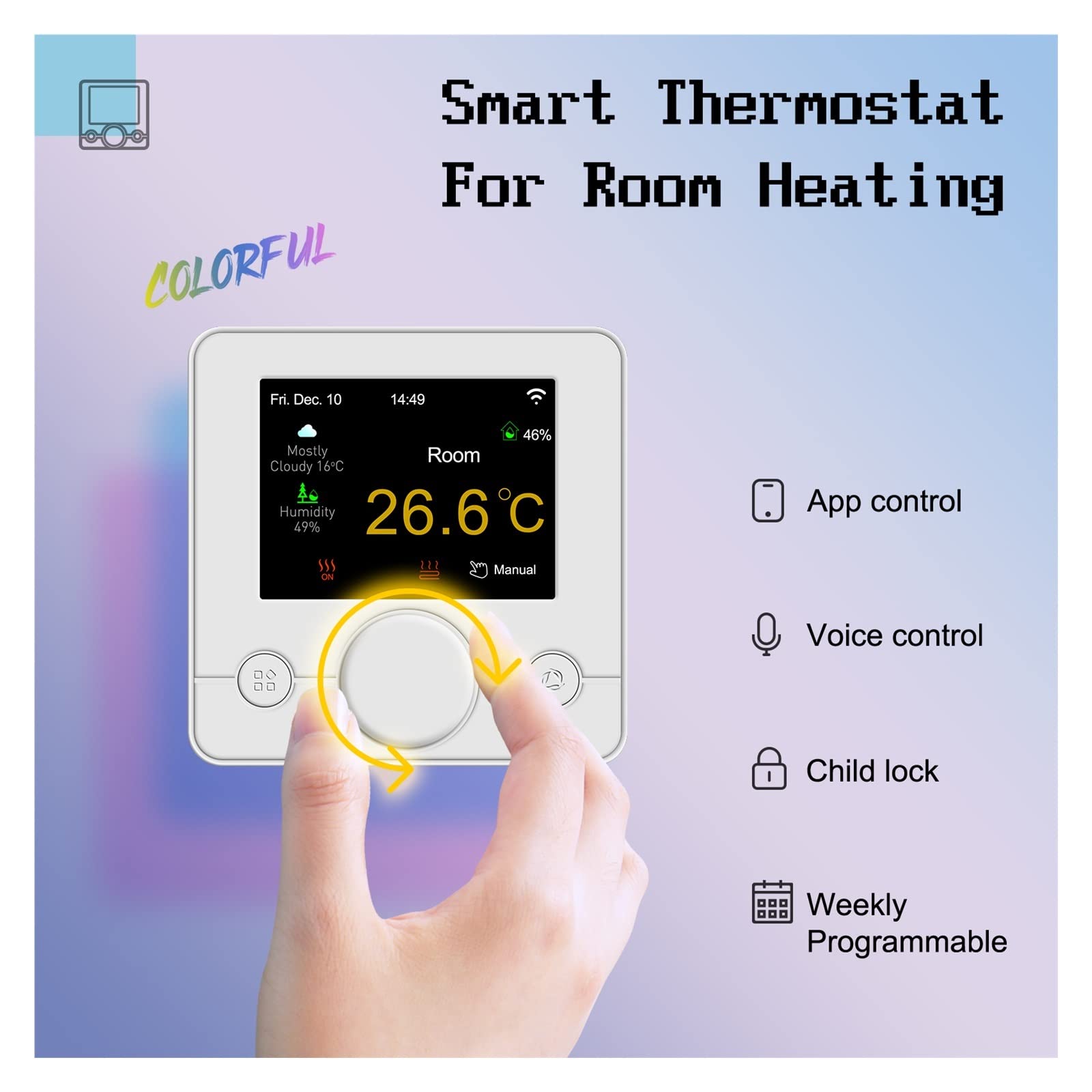 Czujnik termometru, Tuya Smart Thermostat WIFI Kontroler temperatury do podgrzewania wody/gazu Kolorowy ekran bezprzewodowy(Floor Heating)