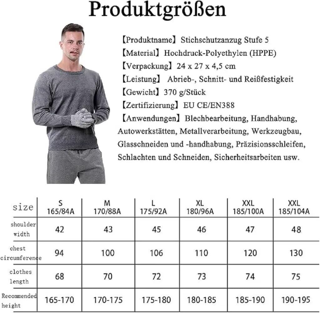 Generisch Schnittfeste,Slash-Stabkleidung mit Rundhalsausschnitt,Stufe 5 Schutzausrüstung,Stichsichere Kleidung,Patrouille im Dienst,Geschäftsreisen,für die Metallherstellung für die Messerproduktion