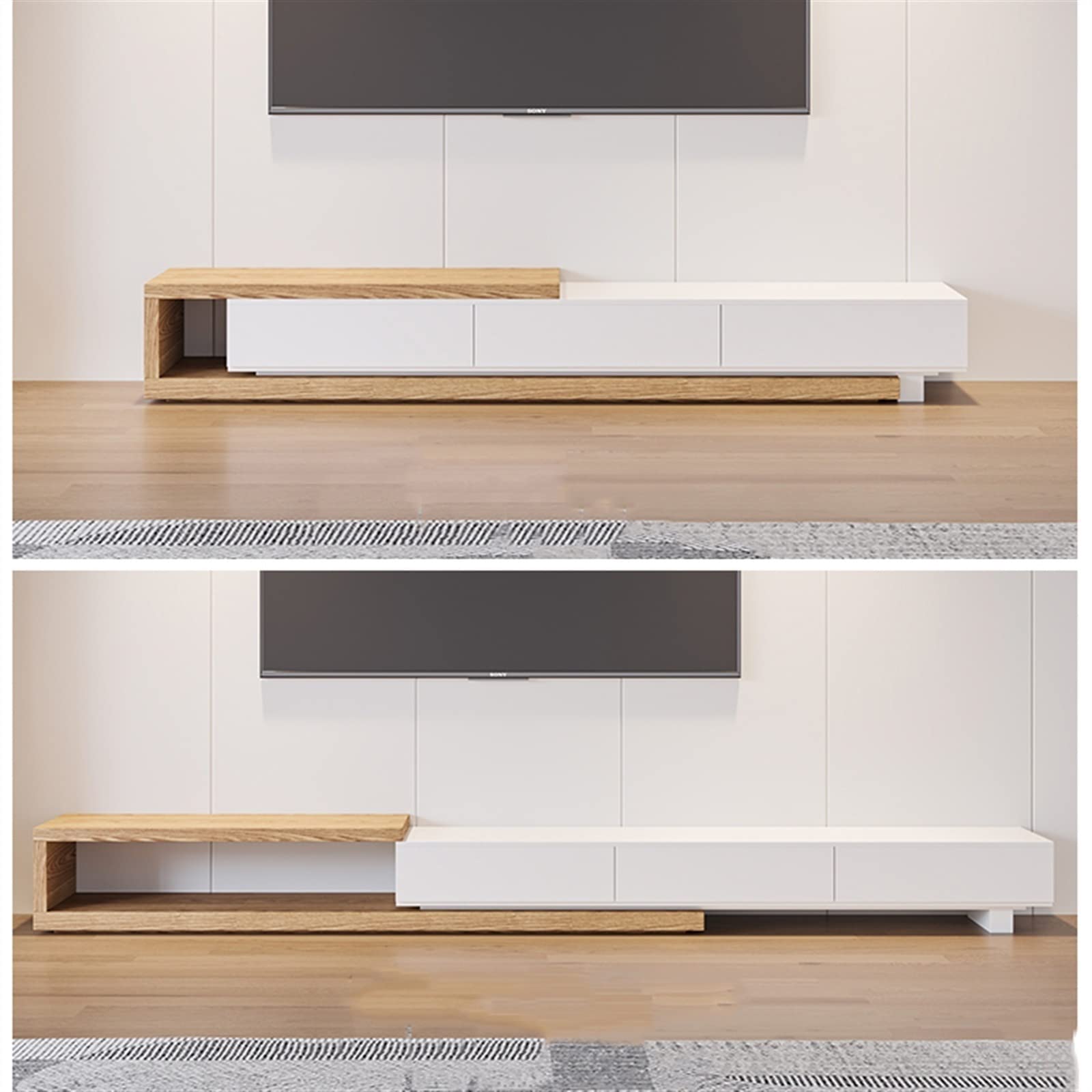 TEESONG Stojak na telewizor do salonu nowoczesny minimalistyczny stojak na telewizor salon 150-218 cm rozszerzalna konsola multimedialna może pomieścić do 228 cm