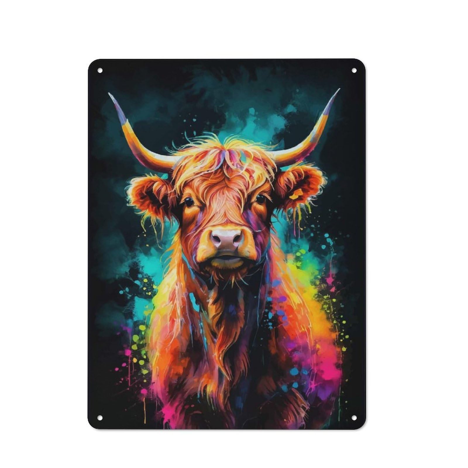 Colorful Highland Cow Neon Rustic Metal Wall Decor 40x30cm, Metal Wall Sign for Pub, Home Bar, Shed Or Man Cave