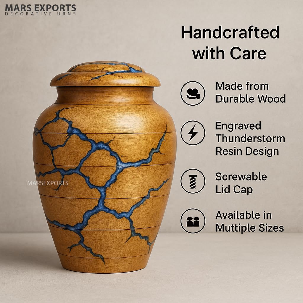 Cremation Urn for Human Ashes – Handcrafted Wooden Urn for Ashes Adult Male & Female, Decorative Memorial Funeral Urn, Small Burial Urn Holds Up to 20 lbs