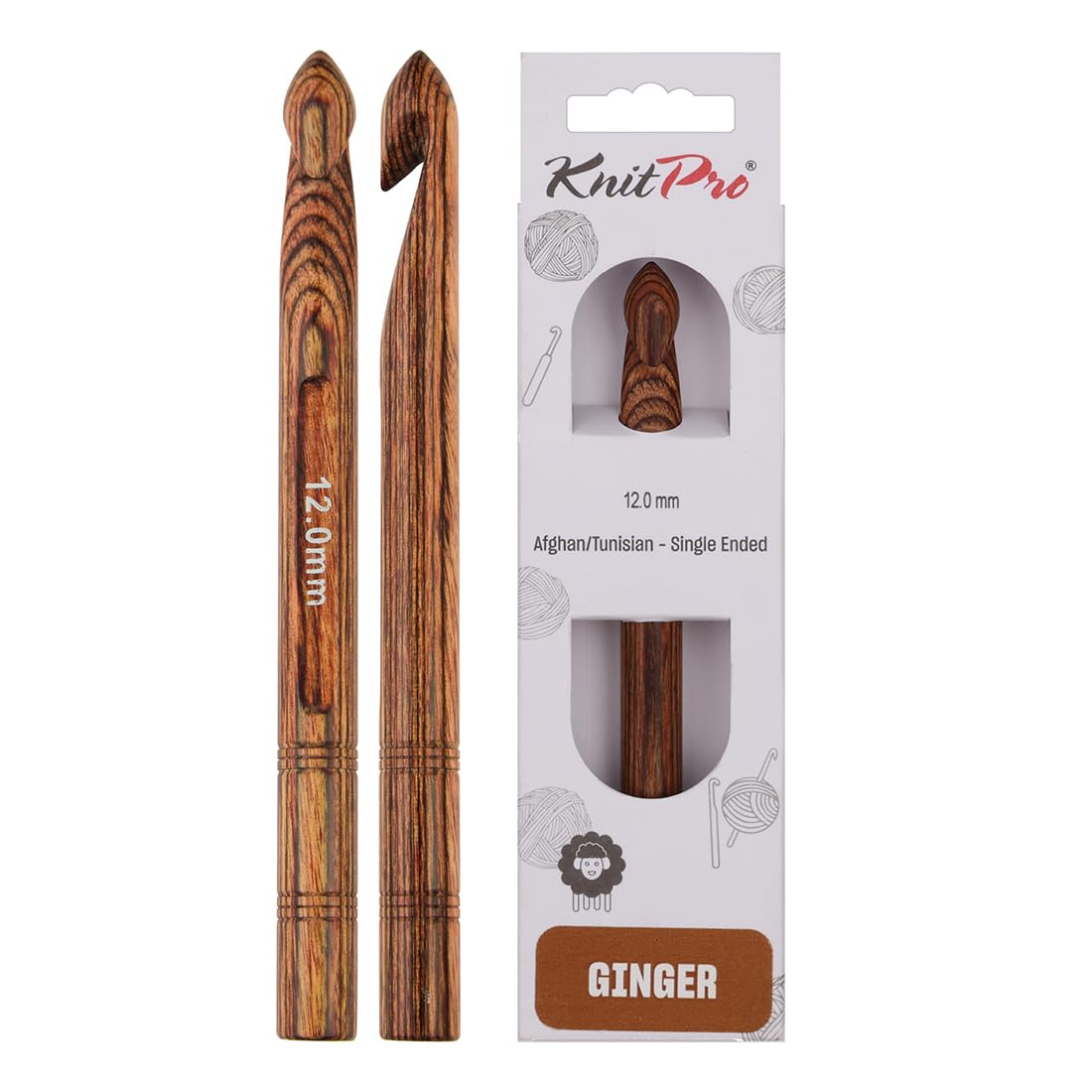 KnitPro Ginger Single Ended Crochet Hook, Brown, 12.00mm