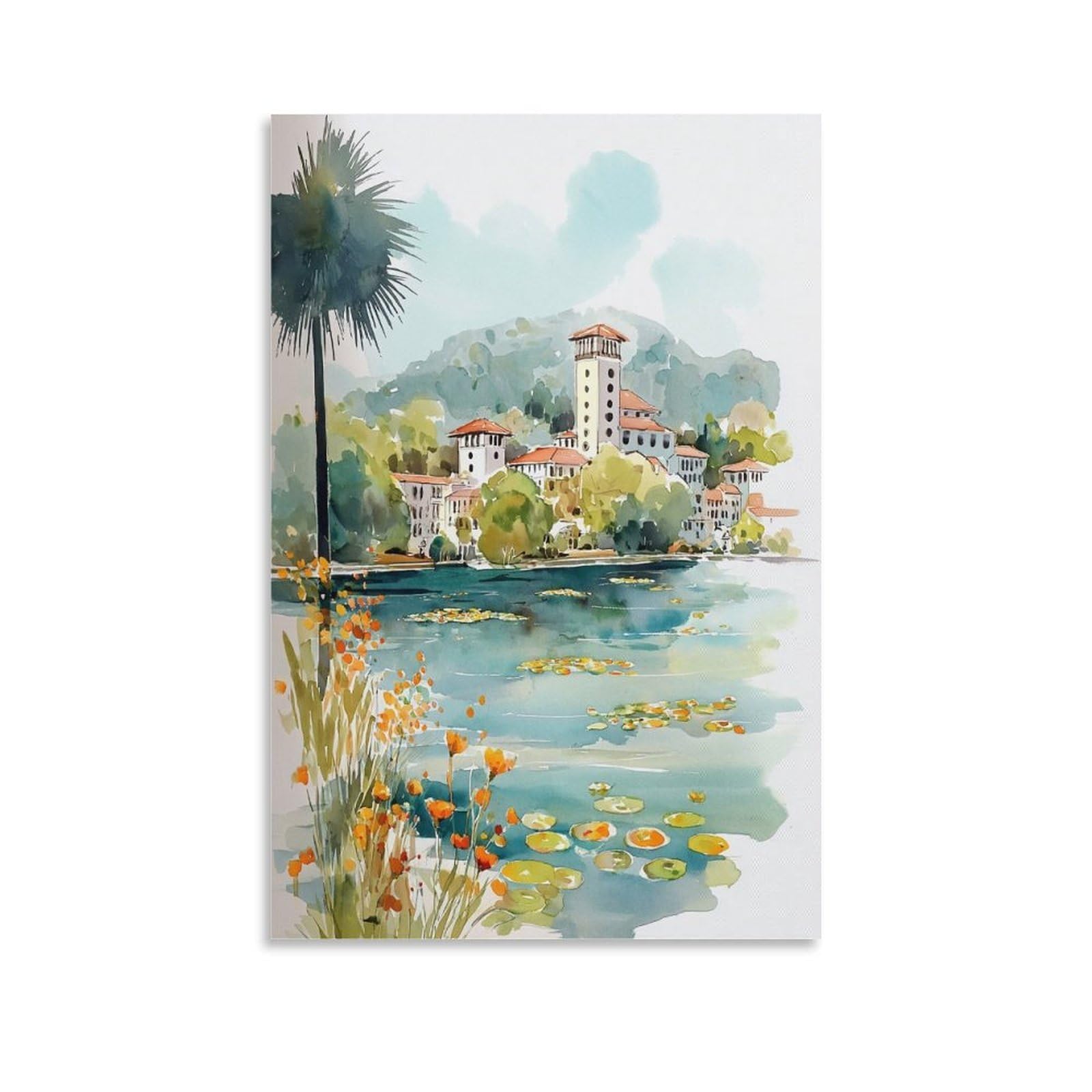 XWYMXZ Orlando City Watercolor 20x30inch(50x75cm) Vintage Travel Poster Watercolor Canvas Art