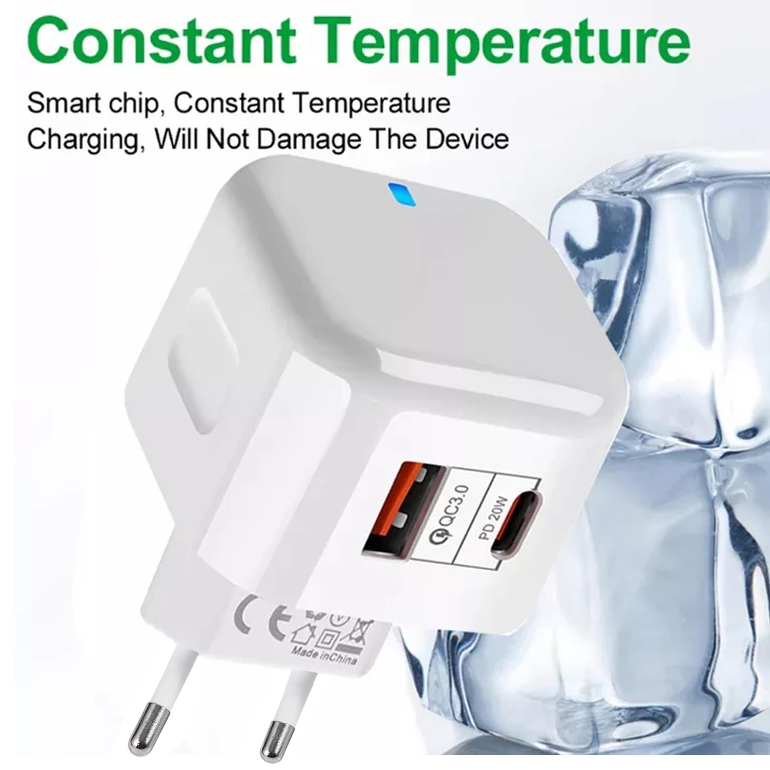 UK to European Travel Adapter Plug Charger 20W Fast Charging European Wall Adaptor EU Plug Fast Charger Compatible with iPhone 17 16 15 14 13 11 Pro Max For Samsung S25 S24 S23 S22 S21 S20 A56 A55 A54 — view 5
