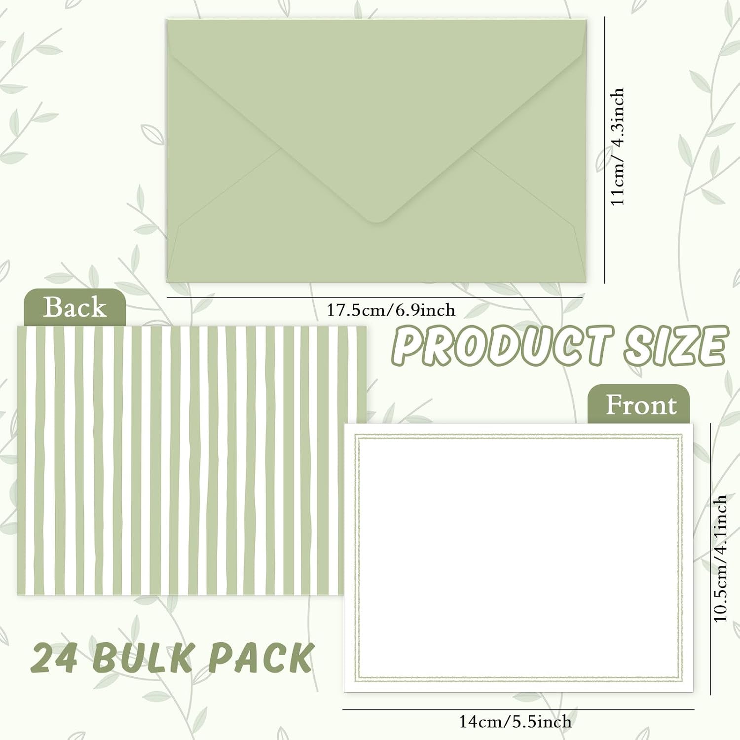 FYSUIMU 24 Pack Sage Green Stripe Blank Thank You Note Cards with Envelopes Minimalist Green Striped Greeting Cards for Wedding Birthday Bridal Baby Shower image 2