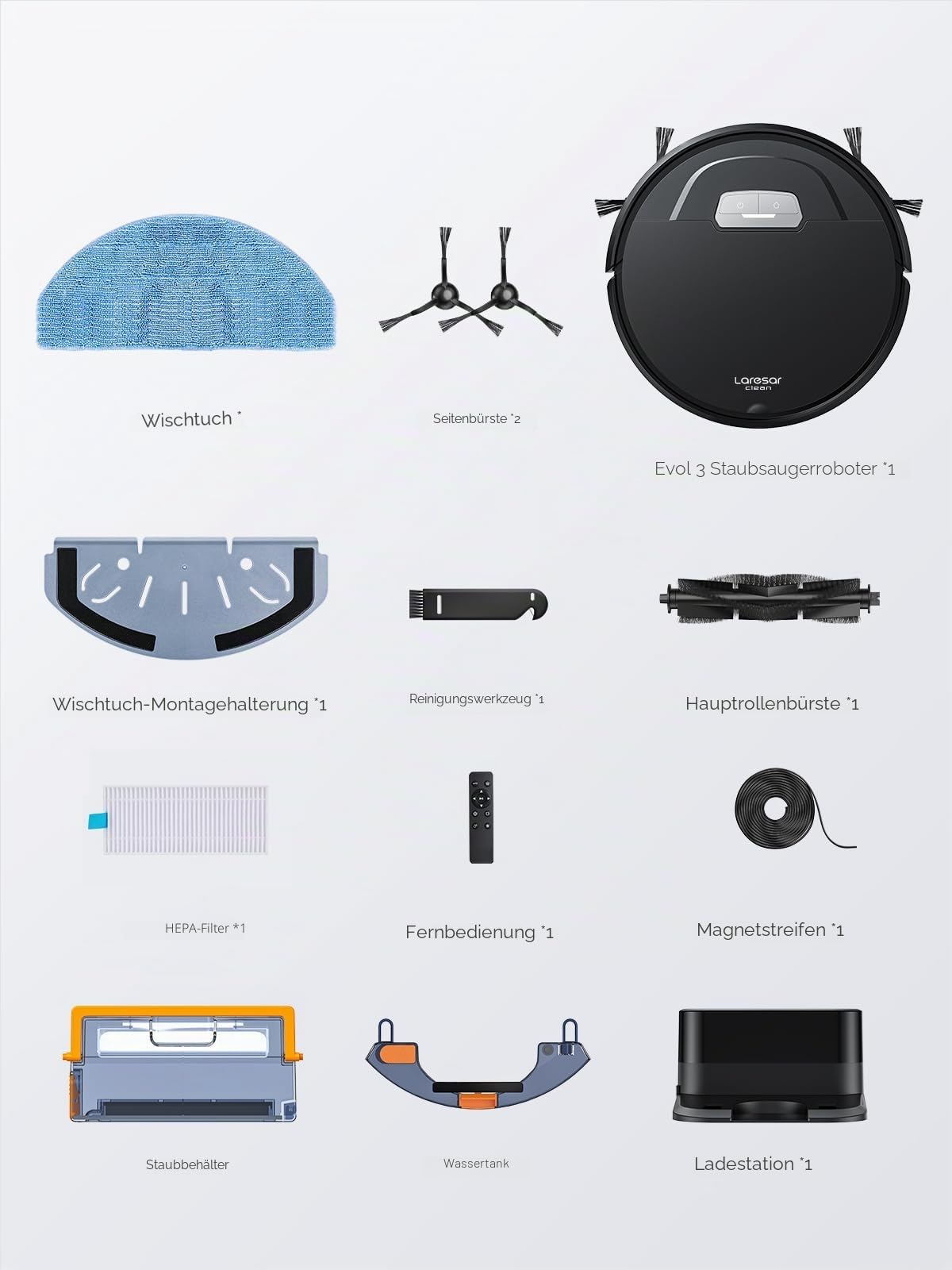Laresar Clean Saugroboter mit Wischfunktion, 4500Pa Saugrobotert, 3 in 1 Staubsauger Roboter funktioniert mit Alexa, 180 Minuten Laufzeit, Ideal für Tierhaare, Teppich, Hartboden