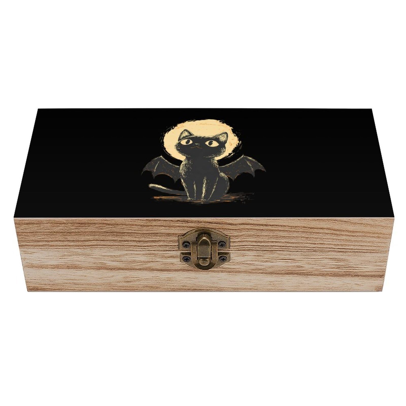 HLBSDM Bat Cat Wooden Storage Box Craft Memory Keepsake Treasure Chest Box Jewelry Organizer