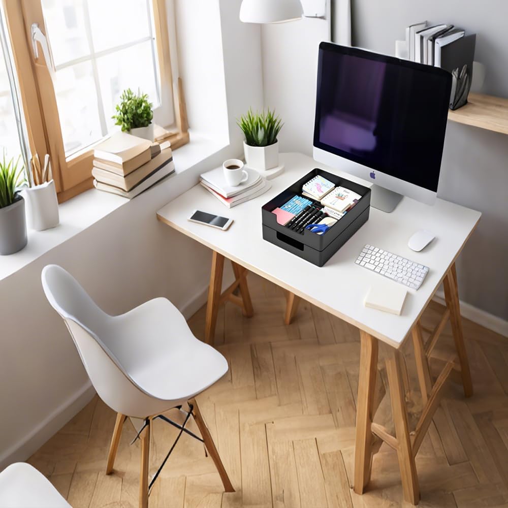 Letter-Size Tray, Desk Drawer Organizer, A4 Plastic Paper Tray, Stackable Plastic Paper Holder File Organizer for Office, School, Home Storage (Black) - Image 6